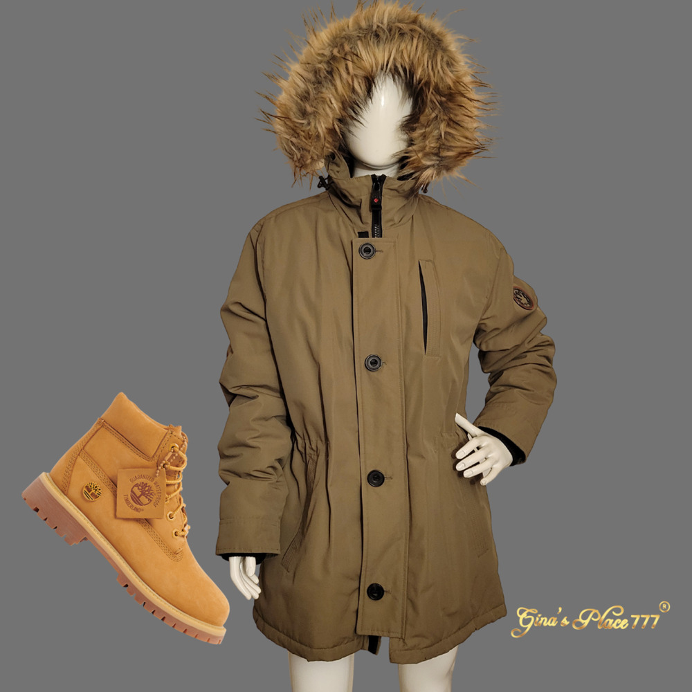 HFX Men's Parka Jacket with Removable Faux Fur Hood Drawstring Waist Olive M